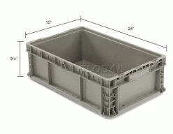 Global Industrial™ Stackable Straight Wall Container, Solid, 24"Lx15"Wx9-1/2"H, Gray -Containers & Organizers Sales Store 652746 dim