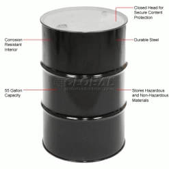 Global Industrial™ Carbon Steel Drum 55 Gallon Closed Head -Containers & Organizers Sales Store 657107 1wco