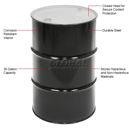 Global Industrial Carbon Steel Drum 30 Gallon Closed Head with Epoxy Phenolic Lining 9 Global Industrial Carbon Steel Drum 30 Gallon Closed Head with Epoxy Phenolic Lining - Image 9