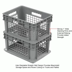 Global Industrial™ Mesh Straight Wall Container, 15-3/4"Lx11-3/4"Wx8-1/4"H, Gray - Pkg Qty 12 -Containers & Organizers Sales Store 662111 2wco