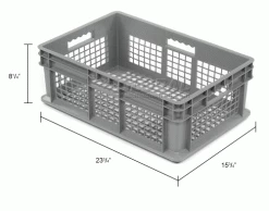 Global Industrial™ Mesh Straight Wall Container, 23-3/4"Lx15-3/4"Wx8-1/4"H, Gray - Pkg Qty 4 -Containers & Organizers Sales Store 662112 dim