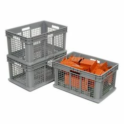 Global Industrial™ Mesh Straight Wall Container, 23-3/4"Lx15-3/4"Wx12-1/4"H, Gray - Pkg Qty 3 -Containers & Organizers Sales Store 662113 04