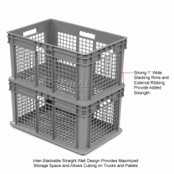 Global Industrial™ Mesh Straight Wall Container, 23-3/4"Lx15-3/4"Wx12-1/4"H, Gray - Pkg Qty 3 -Containers & Organizers Sales Store 662113 2wco
