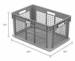 Global Industrial™ Mesh Straight Wall Container, 23-3/4"Lx15-3/4"Wx12-1/4"H, Gray - Pkg Qty 3 -Containers & Organizers Sales Store 662113 dim