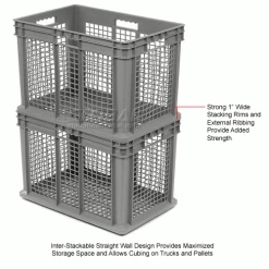 Global Industrial™ Mesh Straight Wall Container, 23-3/4"Lx15-3/4"Wx16-1/8"H, Gray - Pkg Qty 2 -Containers & Organizers Sales Store 662114 2wco