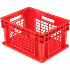 Global Industrial Mesh Straight Wall Container, Solid Base, 15-3/4"Lx11-3/4"Wx8-1/4"H, Red - Pkg Qty 12