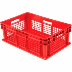 Global Industrial™ Mesh Straight Wall Container, Solid Base, 23-3/4"Lx15-3/4"Wx8-1/4"H, Red - Pkg Qty 4
