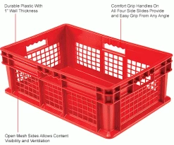 Global Industrial™ Mesh Straight Wall Container, Solid Base, 23-3/4"Lx15-3/4"Wx8-1/4"H, Red - Pkg Qty 4 -Containers & Organizers Sales Store 662120RDIN 1wco