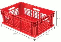 Global Industrial™ Mesh Straight Wall Container, Solid Base, 23-3/4"Lx15-3/4"Wx8-1/4"H, Red - Pkg Qty 4 -Containers & Organizers Sales Store 662120RDIN dim