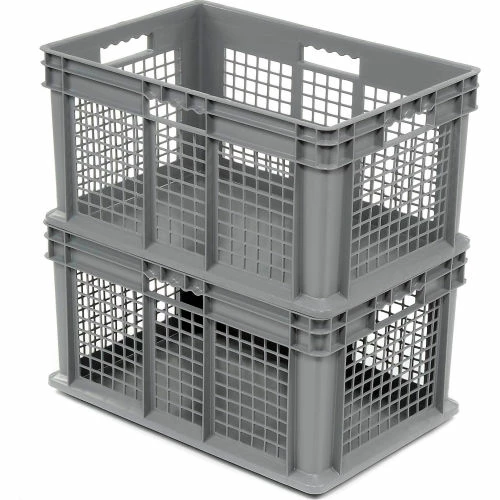 Global Industrial Mesh Straight Wall Container, Solid Base, 23-3/4"Lx15-3/4"Wx12-1/4"H, Gray - Pkg Qty 3 5 Global Industrial Mesh Straight Wall Container, Solid Base, 23-3/4"Lx15-3/4"Wx12-1/4"H, Gray - Pkg Qty 3 - Image 5