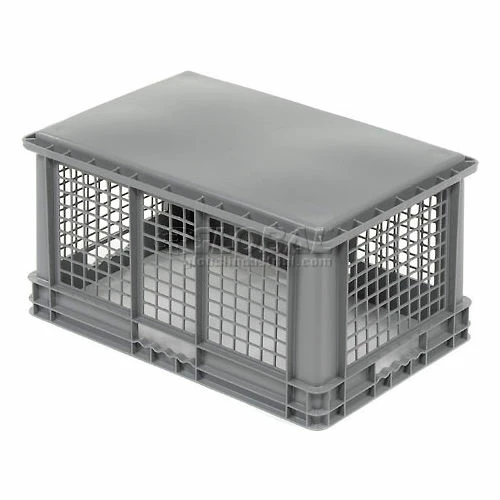 Global Industrial Mesh Straight Wall Container, Solid Base, 23-3/4"Lx15-3/4"Wx12-1/4"H, Gray - Pkg Qty 3 2 Global Industrial Mesh Straight Wall Container, Solid Base, 23-3/4"Lx15-3/4"Wx12-1/4"H, Gray - Pkg Qty 3 - Image 2
