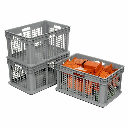 Global Industrial Mesh Straight Wall Container, Solid Base, 23-3/4"Lx15-3/4"Wx12-1/4"H, Gray - Pkg Qty 3 6 Global Industrial Mesh Straight Wall Container, Solid Base, 23-3/4"Lx15-3/4"Wx12-1/4"H, Gray - Pkg Qty 3 - Image 6