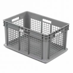 Global Industrial™ Mesh Straight Wall Container, Solid Base, 23-3/4"Lx15-3/4"Wx12-1/4"H, Gray - Pkg Qty 3