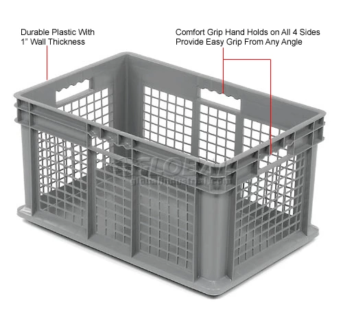 Global Industrial Mesh Straight Wall Container, Solid Base, 23-3/4"Lx15-3/4"Wx12-1/4"H, Gray - Pkg Qty 3 10 Global Industrial Mesh Straight Wall Container, Solid Base, 23-3/4"Lx15-3/4"Wx12-1/4"H, Gray - Pkg Qty 3 - Image 10