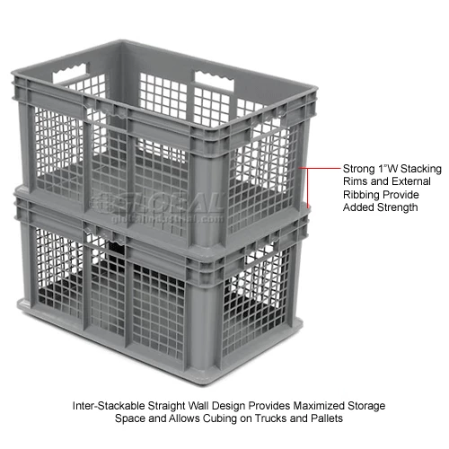 Global Industrial Mesh Straight Wall Container, Solid Base, 23-3/4"Lx15-3/4"Wx12-1/4"H, Gray - Pkg Qty 3 11 Global Industrial Mesh Straight Wall Container, Solid Base, 23-3/4"Lx15-3/4"Wx12-1/4"H, Gray - Pkg Qty 3 - Image 11