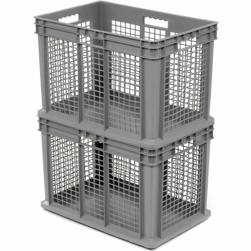 Global Industrial Mesh Straight Wall Container, Solid Base, 23-3/4"Lx 15-3/4"x16-1/8"H, Gray - Pkg Qty 2 5 Global Industrial Mesh Straight Wall Container, Solid Base, 23-3/4"Lx 15-3/4"x16-1/8"H, Gray - Pkg Qty 2 - Image 5