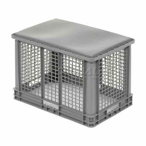 Global Industrial Mesh Straight Wall Container, Solid Base, 23-3/4"Lx 15-3/4"x16-1/8"H, Gray - Pkg Qty 2 2 Global Industrial Mesh Straight Wall Container, Solid Base, 23-3/4"Lx 15-3/4"x16-1/8"H, Gray - Pkg Qty 2 - Image 2