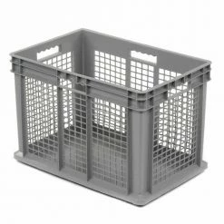 Global Industrial™ Mesh Straight Wall Container, Solid Base, 23-3/4"Lx 15-3/4"x16-1/8"H, Gray - Pkg Qty 2