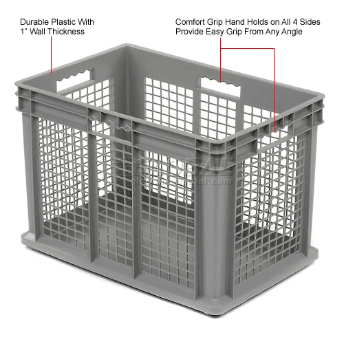 Global Industrial Mesh Straight Wall Container, Solid Base, 23-3/4"Lx 15-3/4"x16-1/8"H, Gray - Pkg Qty 2 10 Global Industrial Mesh Straight Wall Container, Solid Base, 23-3/4"Lx 15-3/4"x16-1/8"H, Gray - Pkg Qty 2 - Image 10