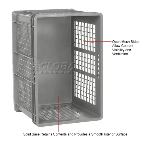Global Industrial Mesh Straight Wall Container, Solid Base, 23-3/4"Lx 15-3/4"x16-1/8"H, Gray - Pkg Qty 2 12 Global Industrial Mesh Straight Wall Container, Solid Base, 23-3/4"Lx 15-3/4"x16-1/8"H, Gray - Pkg Qty 2 - Image 12