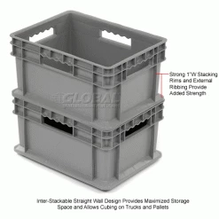 Global Industrial Solid Straight Wall Container, 15-3/4"Lx11-3/4"Wx8-1/4"H, Gray - Pkg Qty 12 -Containers & Organizers Sales Store 662123 2wco