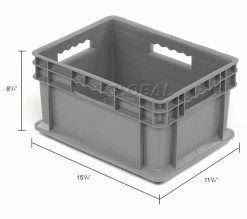 Global Industrial Solid Straight Wall Container, 15-3/4"Lx11-3/4"Wx8-1/4"H, Gray - Pkg Qty 12 -Containers & Organizers Sales Store 662123 dim