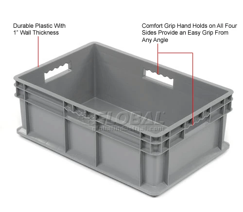 Global Industrial Solid Straight Wall Container, 23-3/4"Lx15-3/4"Wx8-1/4"H, Gray - Pkg Qty 4 10 Global Industrial Solid Straight Wall Container, 23-3/4"Lx15-3/4"Wx8-1/4"H, Gray - Pkg Qty 4 - Image 10