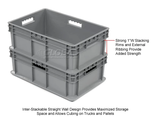 Global Industrial Solid Straight Wall Container, 23-3/4"Lx15-3/4"Wx8-1/4"H, Gray - Pkg Qty 4 11 Global Industrial Solid Straight Wall Container, 23-3/4"Lx15-3/4"Wx8-1/4"H, Gray - Pkg Qty 4 - Image 11
