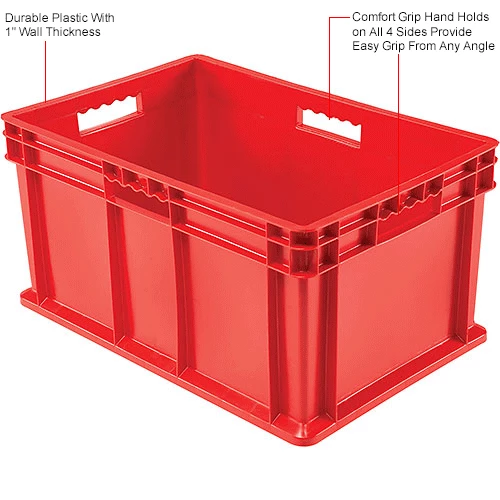 Global Industrial Solid Straight Wall Container, 23-3/4"Lx15-3/4"Wx12-1/4"H, Red - Pkg Qty 3 6 Global Industrial Solid Straight Wall Container, 23-3/4"Lx15-3/4"Wx12-1/4"H, Red - Pkg Qty 3 - Image 6
