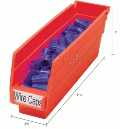 Akro-Mils Plastic Nesting Storage Shelf Bin 30110 - 2-3/4"W x 11-5/8"D x 4"H Red - Pkg Qty 24 -Containers & Organizers Sales Store 752355RD dim