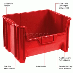 Global Industrial™ Plastic Hopper Bin, 19-7/8"W x 15-1/4"D x 12-7/16"H, Red - Pkg Qty 3 -Containers & Organizers Sales Store 752397RD 1wco