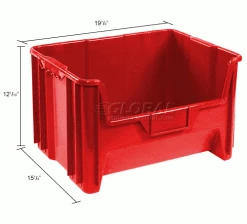 Global Industrial™ Plastic Hopper Bin, 19-7/8"W x 15-1/4"D x 12-7/16"H, Red - Pkg Qty 3 -Containers & Organizers Sales Store 752397RD dim