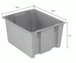 Global Industrial™ Stack and Nest Storage Container SNT225 No Lid 23-1/2 x 19-1/2 x 10, Gray - Pkg Qty 3 -Containers & Organizers Sales Store 752429GY dim