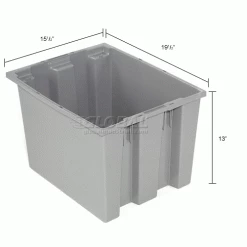 Global Industrial™ Stack and Nest Storage Container SNT195 No Lid 19-1/2 x 15-1/2 x 13, Gray - Pkg Qty 6 -Containers & Organizers Sales Store 752430GY dim
