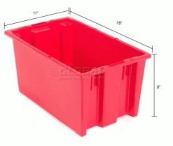 Global Industrial™ Stack and Nest Storage Container SNT185 No Lid 18 x 11 x 9, Red - Pkg Qty 6 -Containers & Organizers Sales Store 752431RD dim