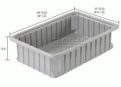 Dandux Dividable Stackable Plastic Box 50P0112034 - 16"L x 11"W x 3-1/2"H, Gray -Containers & Organizers Sales Store 772022 dim