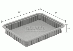 Dandux Dividable Stackable Plastic Box 50P0114034 - 22-1/2"L x 17-1/2"W x 3-1/2"H, Gray -Containers & Organizers Sales Store 772034 dim