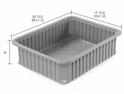 Dandux Dividable Stackable Plastic Box 50P0114060 - 22-1/2"L x 17-1/2"W x 6"H, Gray -Containers & Organizers Sales Store 772040 dim