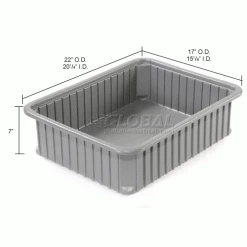 Dandux Dividable Stackable Plastic Box 50P0114070 - 22-1/2"L x 17-1/2"W x 7"H, Gray -Containers & Organizers Sales Store 772042 dim