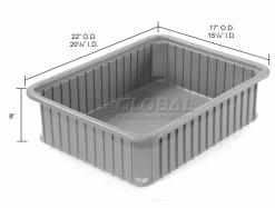 Dandux Dividable Stackable Plastic Box 50P0114080 - 22-1/2"L x 17-1/2"W x 8"H, Gray -Containers & Organizers Sales Store 772044 dim