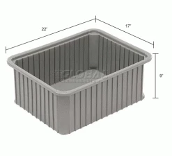 Dandux Dividable Stackable Plastic Box 50P0114090 - 22-1/2"L x 17-1/2"W x 9"H, Gray -Containers & Organizers Sales Store 772046 dim