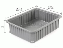 Dandux Dividable Stackable Plastic Box 50P0224034 - 24"L x 11"W x 3-1/2"H, Gray -Containers & Organizers Sales Store 772056 dim
