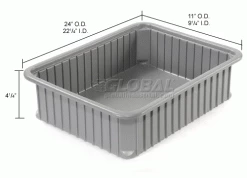 Dandux Dividable Stackable Plastic Box 50P0224042 - 24"L x 11"W x 4-1/4"H, Gray -Containers & Organizers Sales Store 772058 dim