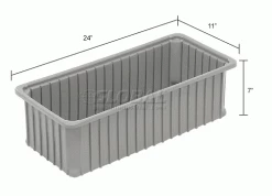 Dandux Dividable Stackable Plastic Box 50P0224070 - 24"L x 11"W x 7"H, Gray -Containers & Organizers Sales Store 772064 dim