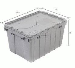 Akro-Mils Attached Lid Container 39085GREY - 21-1/2"L x 15"W x 9"H - Pkg Qty 6 -Containers & Organizers Sales Store 772330 dim
