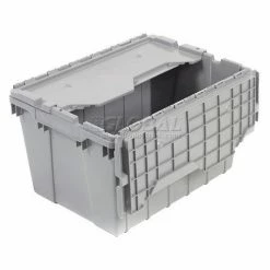 Akro-Mils Attached Lid Container 39085GREY - 21-1/2"L x 15"W x 9"H - Pkg Qty 6
