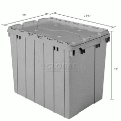 Akro-Mils Attached Lid Container 39170GREY - 21-1/2"L x 15'W x 17"H - Pkg Qty 3 -Containers & Organizers Sales Store 772332 dim