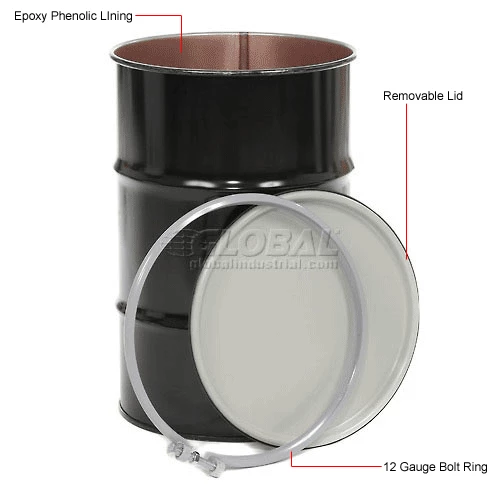 Global Industrial Carbon Steel Drum 30 Gallon Open Head with Epoxy Phenolic Lining 11 Global Industrial Carbon Steel Drum 30 Gallon Open Head with Epoxy Phenolic Lining - Image 11