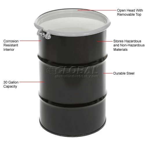 Global Industrial Carbon Steel Drum 30 Gallon Open Head with Epoxy Phenolic Lining 10 Global Industrial Carbon Steel Drum 30 Gallon Open Head with Epoxy Phenolic Lining - Image 10