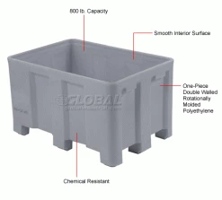 Dandux Forkliftable Double Wall Skid Bulk Container 51-2120A - 36" x 26" x 22", Gray -Containers & Organizers Sales Store 809118GY 1wco